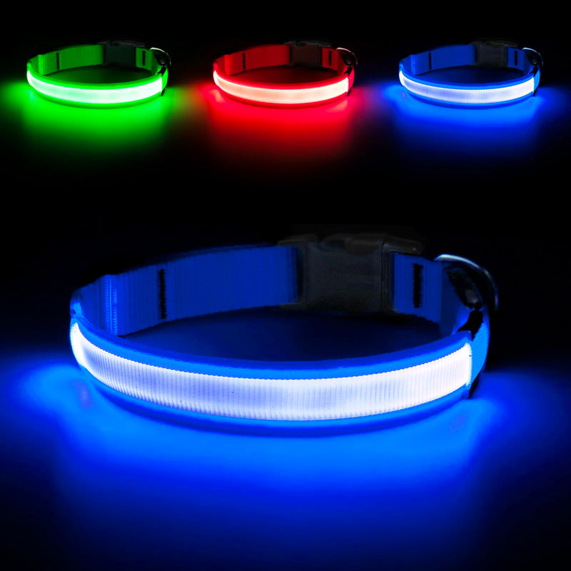 DOMIGLOW Light Up Dog Collars - USB Rechargeable Reflective LED Dog Collar Water-Resistant Glow Pet Collar Lights for Night Walking and Camping (Royal Blue Large)